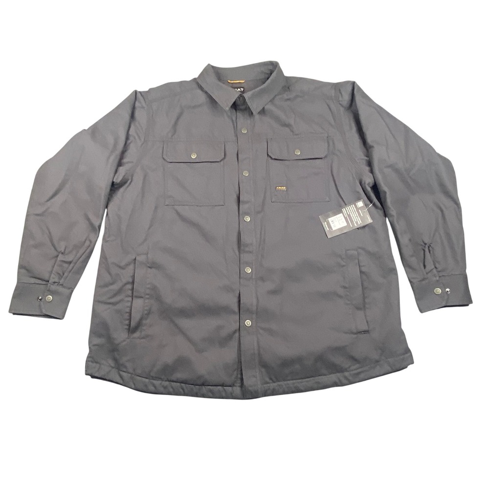 Ariat Rebar Canvas Shirt Jacket Mens XXL Grey Workwear Snap Front 10062342 NEW